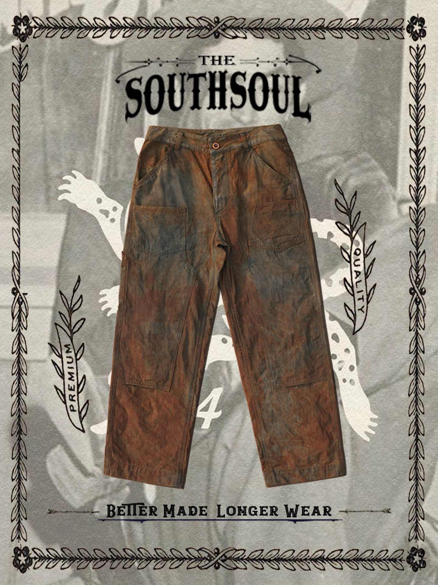 American Retro Heavyweight Pure Cotton Fine Canvas Work Trousers Plant Dye Iron Rust Well-Dug Casual Pants Straight Leg Jeans