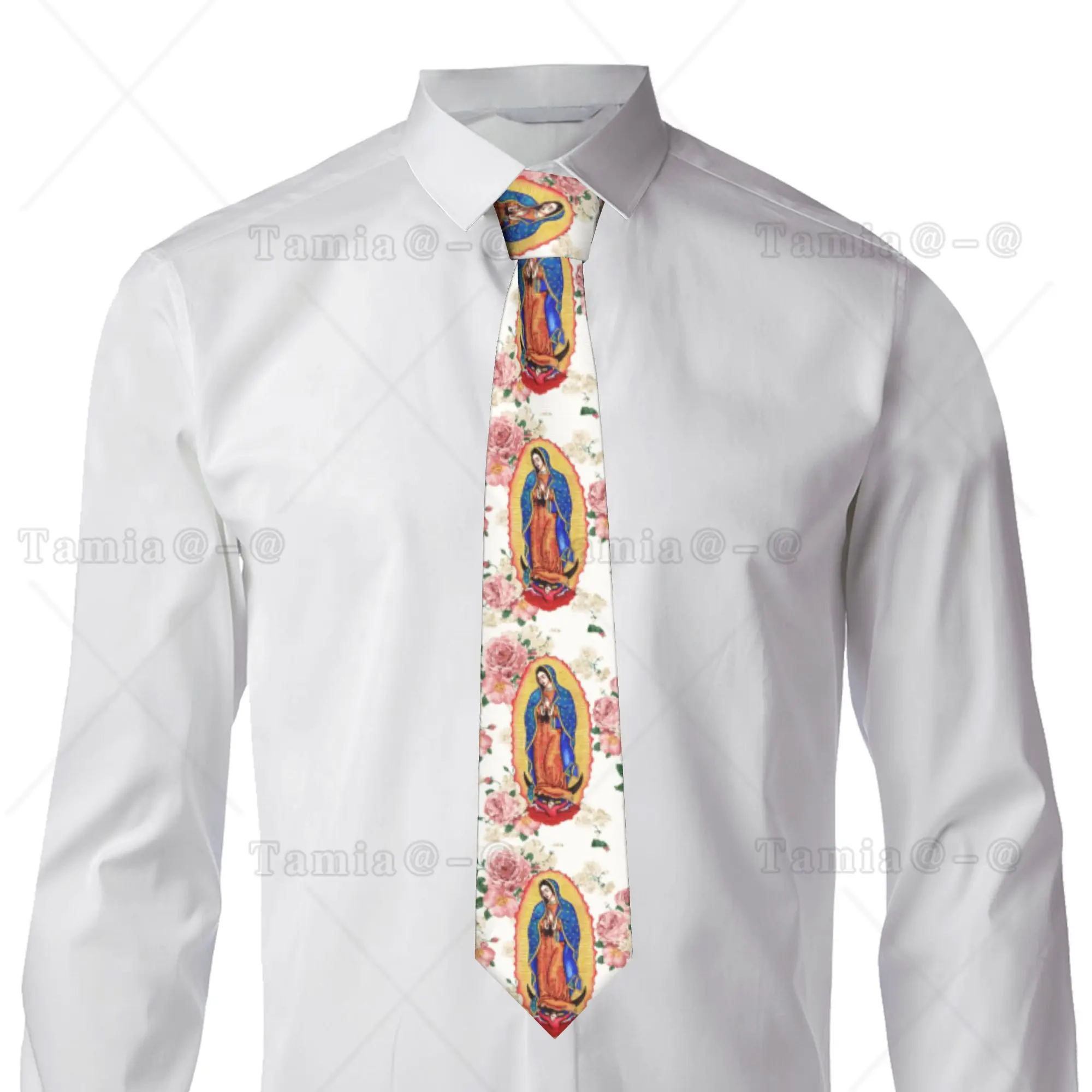 Fashion Virgin of Guadalupe Neck Ties Men Custom Silk Mexico Catholic Virgin Mary Neckties for Office Gravatas
