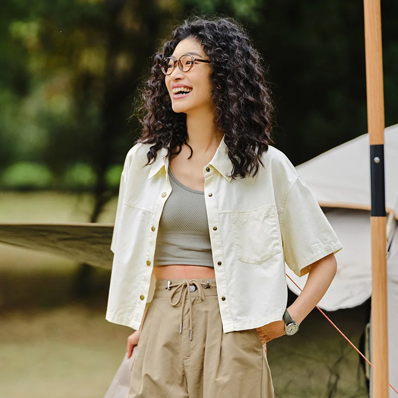 Semir-Blusa corta de verano para mujer, camisa holgada con cuello pequeño y diseño de inspiración Vintage, 2024