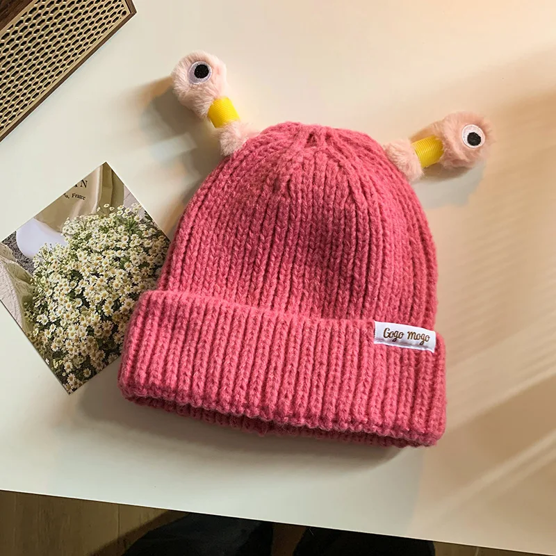 Niedliche Cartoon-schrullige lichtemittierende Tentakel-Strickmütze, Eltern-Kind-Modelle, warme Wollmütze, Augen, lichtemittierende Beanie, Monstermütze – Detail 8