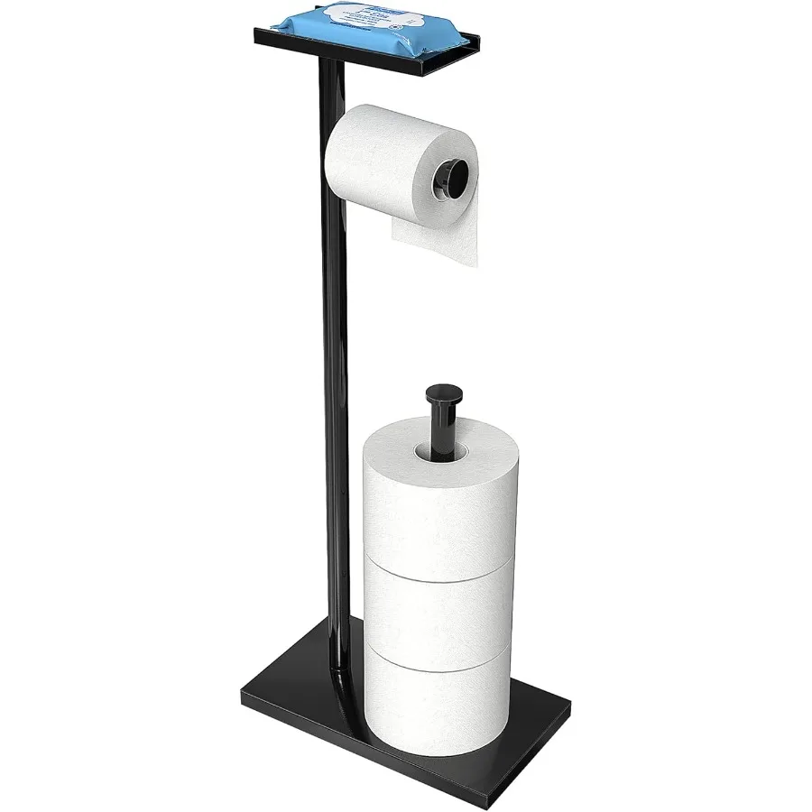 Black Toilet Paper Holder Stand with Phone Shelf Bathroom Toliet Dr Dration. Tissue Roll Free Standing Storage Rv Accessories A