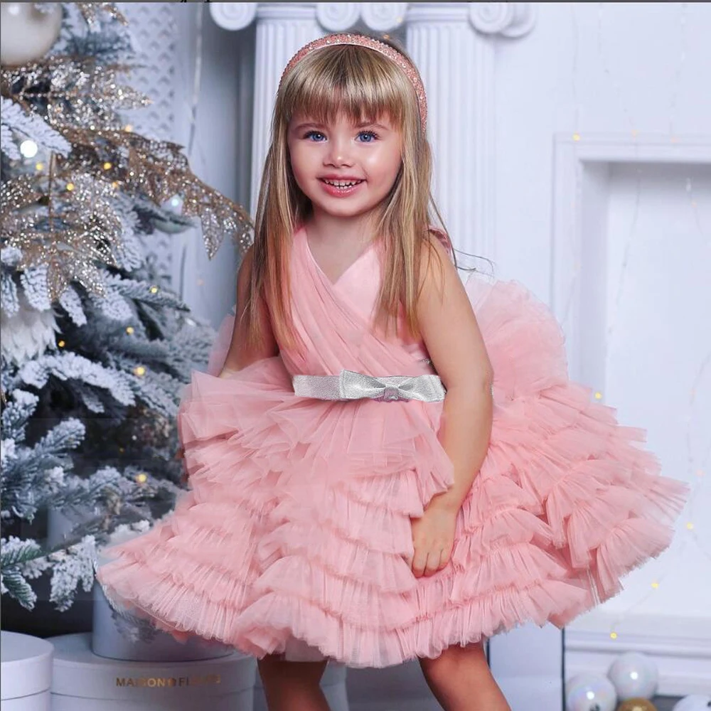 Summer Sequin Bow Girl Party Dresses Fluffy Elegant Birthday Princess Tulle Girls Dress Tutu Wedding Prom Kids Clothing Vestidos