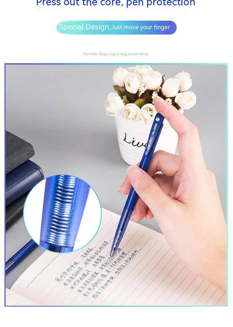 DELI-Bullet Tip Kugelschreiber-Set, feine Spitze 0,7 mm, blaue Tinte, Büro- und Schulbedarf, Schreibwaren – Detail 8