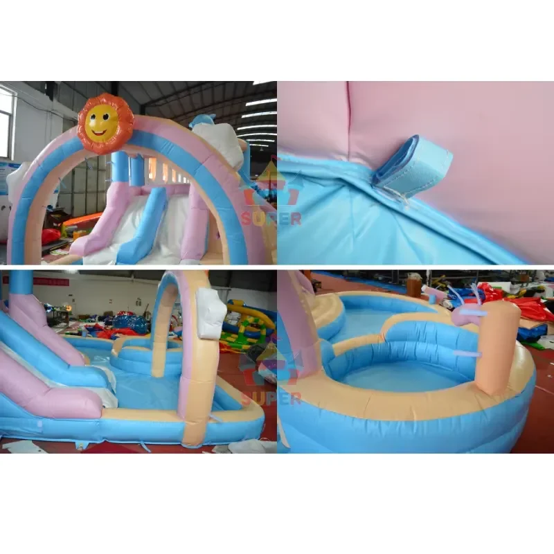 Inflatable Bounce House with Double Slide Water Pool 6x5m Oxford Fabric 500kg Capacity Easy Setup for Backyard Park Use 10