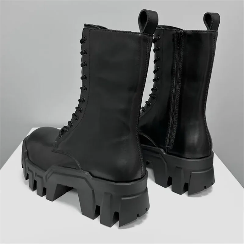 High Fashion Man Black Boot Chunky Heel Men Round Toe Designer Boots