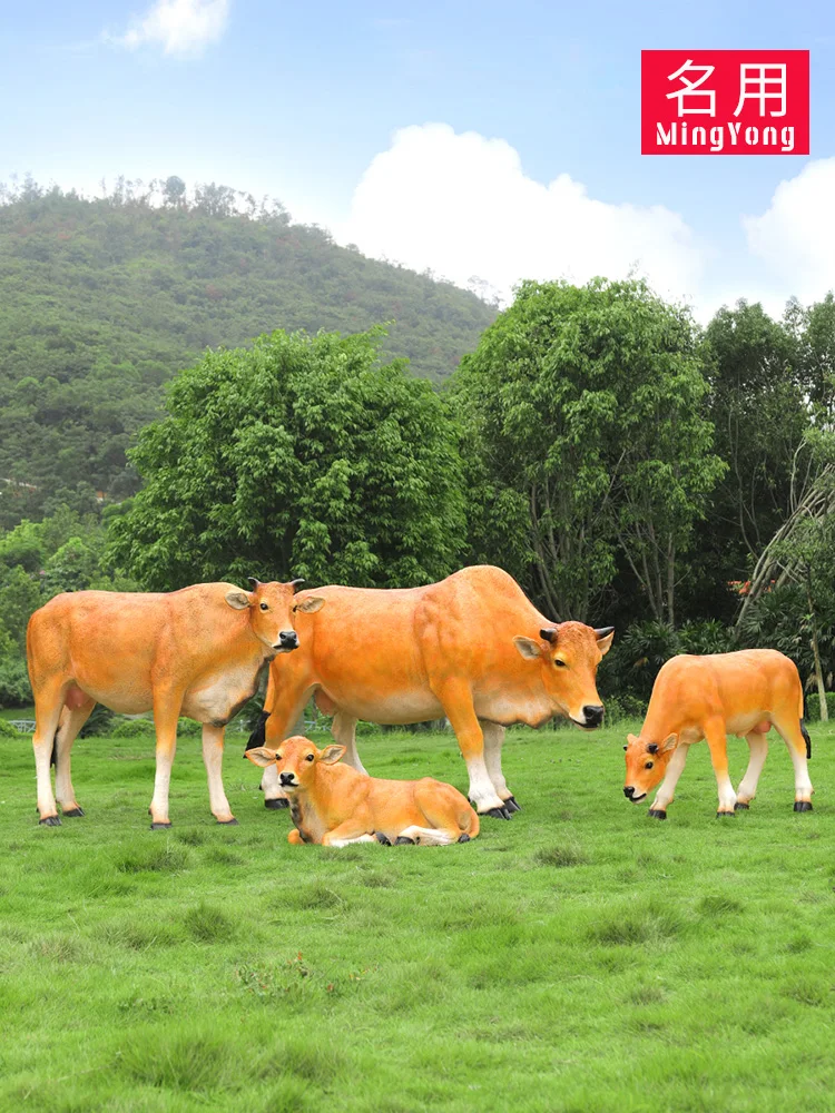 Escultura de vaca, animal de simulación grande, parque de granja de fibra de vidrio, pastor, niño, montar en vaca, escalador al aire libre, modelo de aterrizaje