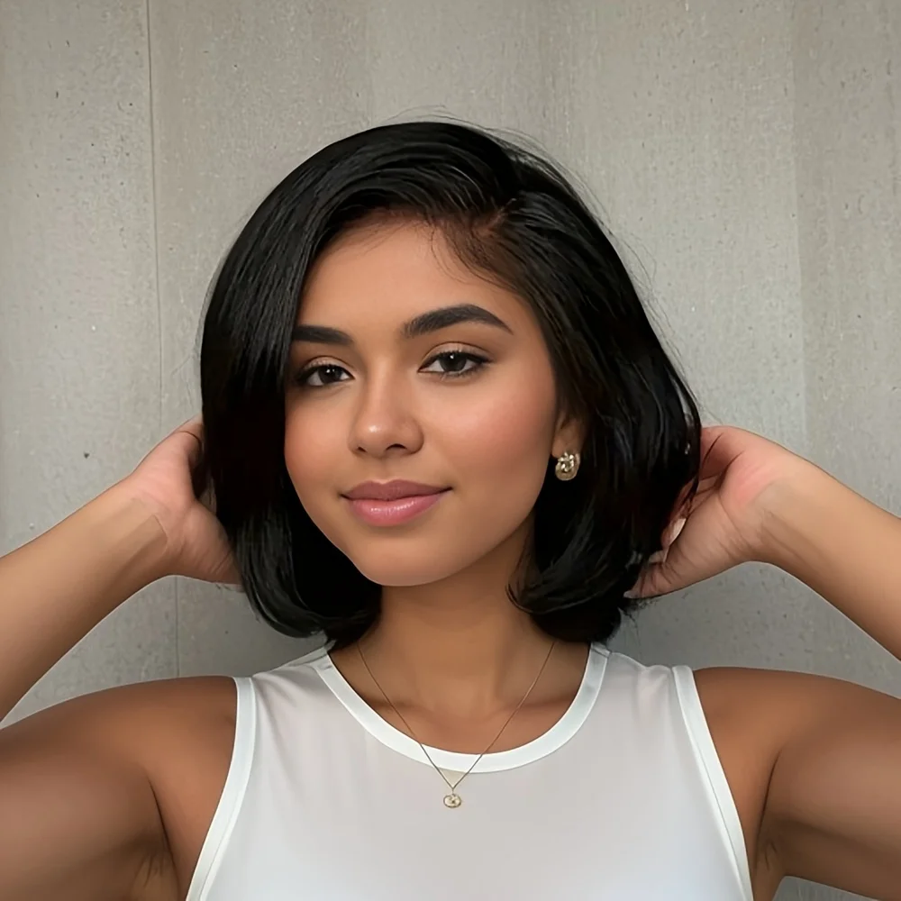 

Pixie Cut 8 Inch Bob Wig for Women 13x4 Transparent Lace Front Wig 180% Density Brazilian Remy Human Hair Natural Color Pre-Pluc