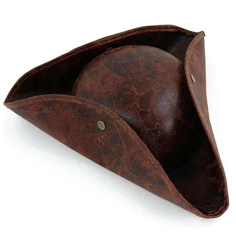 Halloween brown afligido pirata tricorn chapéu festa de máscaras masculino feminino falso couro pirata acessórios de traje chapéus prop