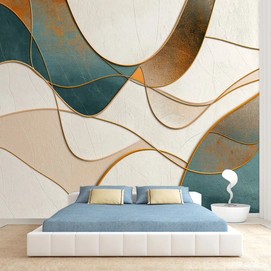 20+ Geometrc Peel n Stick Wallpaper Natural Woodgrain Gold Line for Home Office Living Room Bed Accent Renovation Wall Decor Art