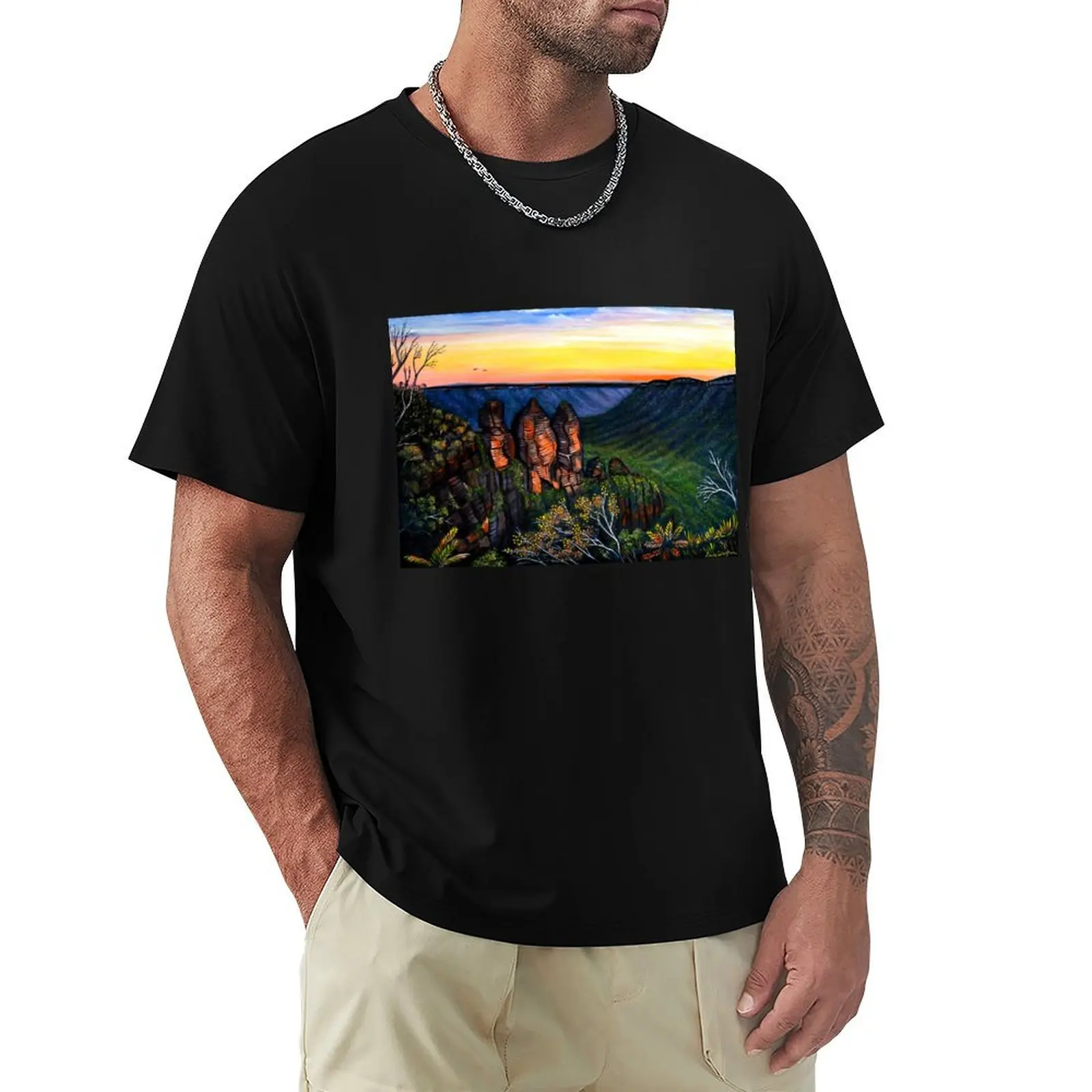 Blue Mountains Sunset T-Shirt plus size ubrania estetyczne ubrania ubrania anime T-shirt męski