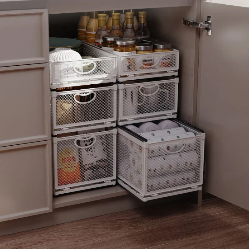 Storage Organization Drawer Kitchen Storage Rack Cabinet Multifunctional Foldable Household Sliding Basket Kitchen