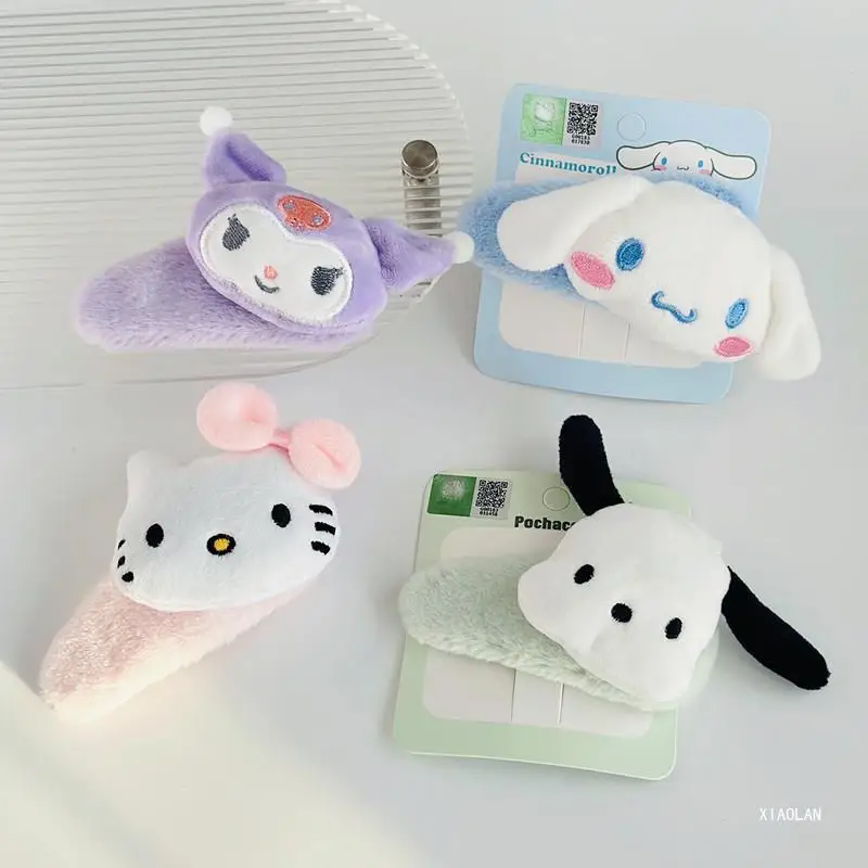 

Японская плюшевая заколка для волос Sanrio с героями мультфильмов Kawaii Hello Kitty Kuromi, боковая заколка для девочек Cinnamoroll, большая заколка BB, детский подарок
