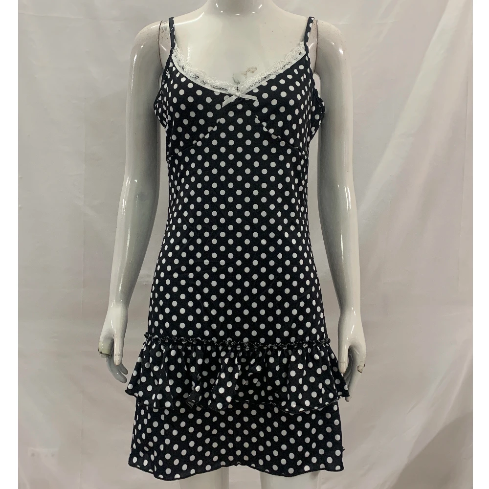 Y2k Sweet Polka dot Aesthetics Bowknot Lace cutie Harajuku classic Graphic High street Vintage casual slim fit suspender Dress view 3