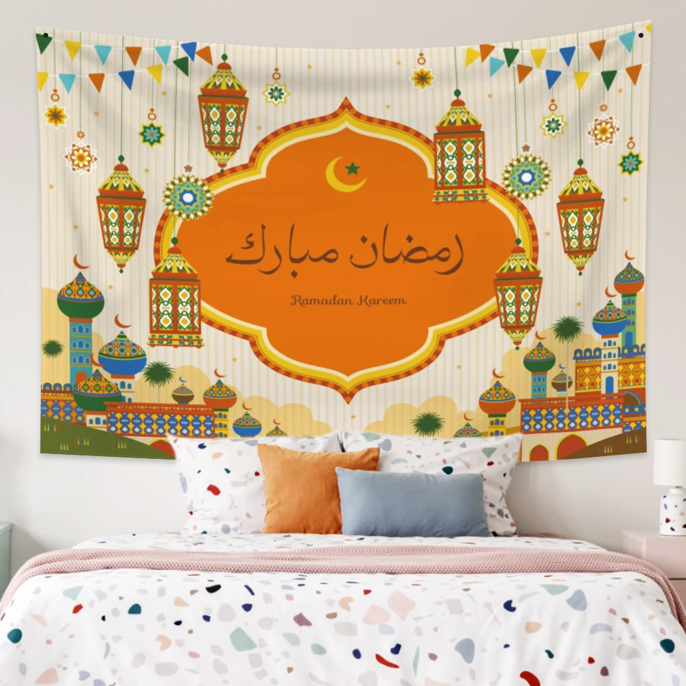 

Eid Mubarak Tapestry Moon Lantern Ramadan Kareem Muslim Festival Decoration Wall Hanging Bohemian Home Decor Carpet Tapestries