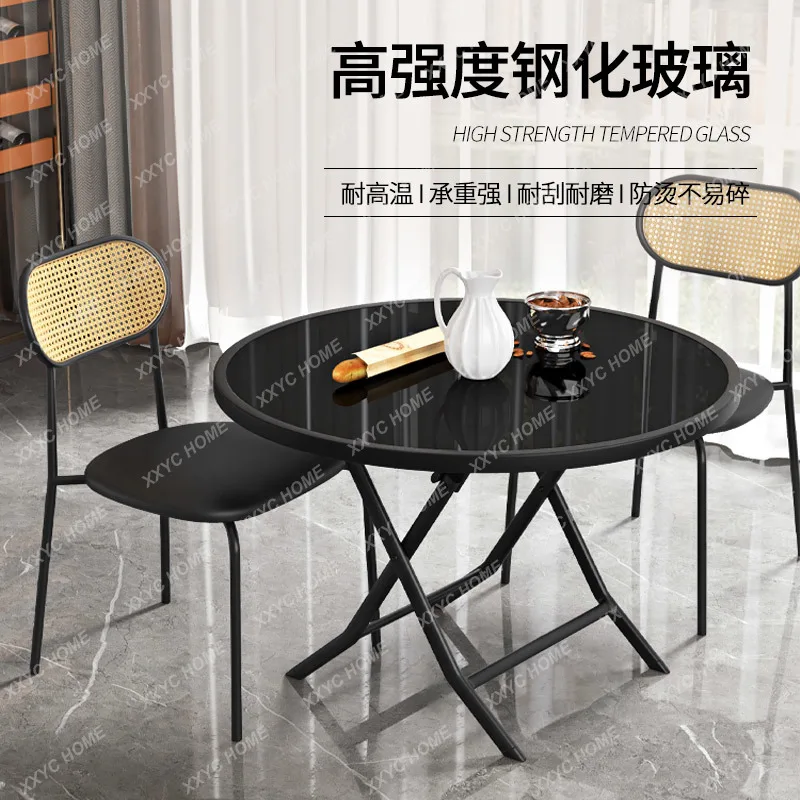 Dining table household small apartment square table roundtable small folding table outdoor diningtable tempered glass folding