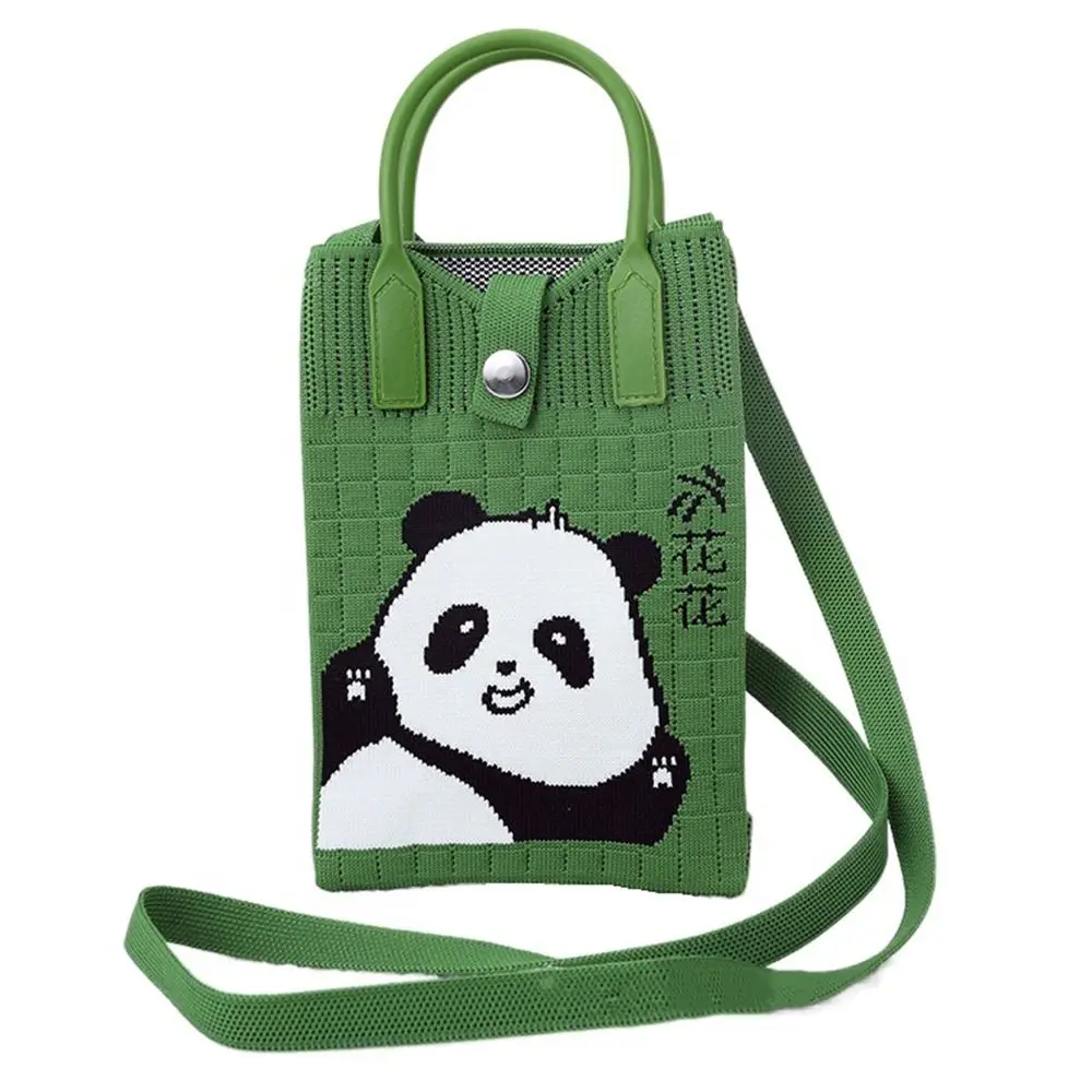 

Durable Creative Mini Knit Handbag Cartoon Panda Huahua Phone Bag Foldable Reusable Panda Tote Bag Handmade