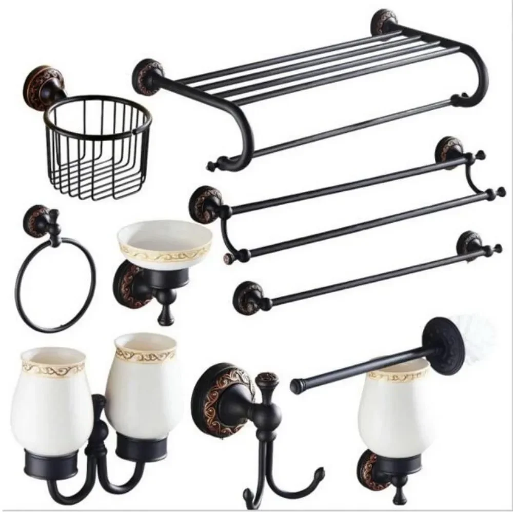 Black Oil Rubbed Bronze Brass Bathroom Accessories Set Bath Hardware Towel Bar Soap Dish Toilet Paper Holder Robe Hook mzh116