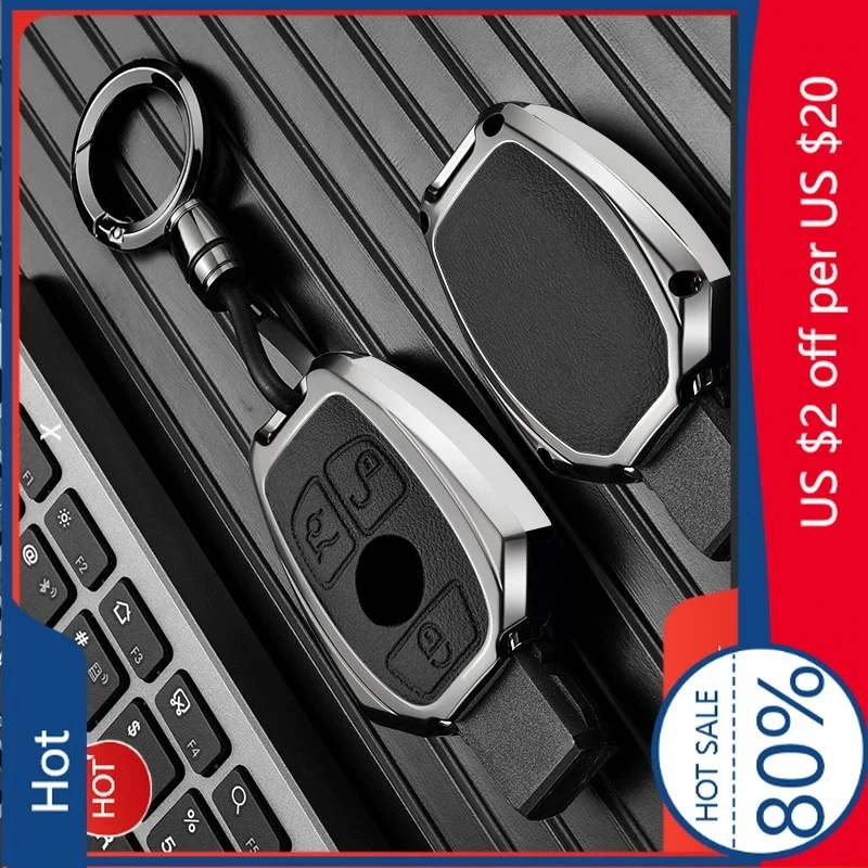 

For MERCEDES-BENZ For Sticker 2 3 button New Alloy Style Car Key Case Cover Shell Fob for Mercedes Benz A B C E S Class W204 W20