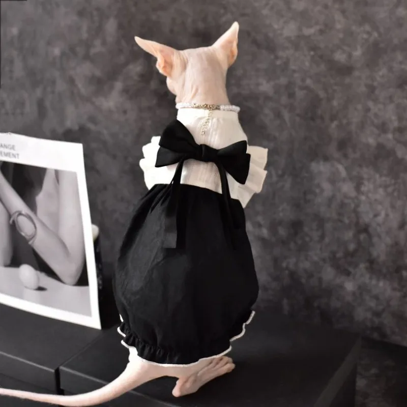 

Sphinx Hairless Cat German Cat Cat Clothes Pure Cotton Summer Thin Breathable Cute Black and White Skirt