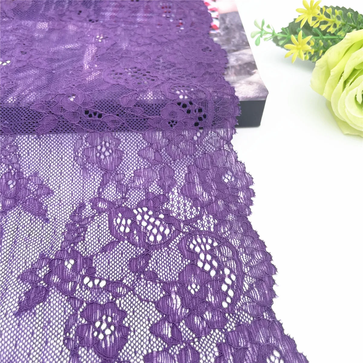 3y/lot Width 22cm Matte Purple Elastic Stretch Lace Trim Skirt Hem Underwear Sewing Craft DIY Apparel Fabrics Lace Lingerie