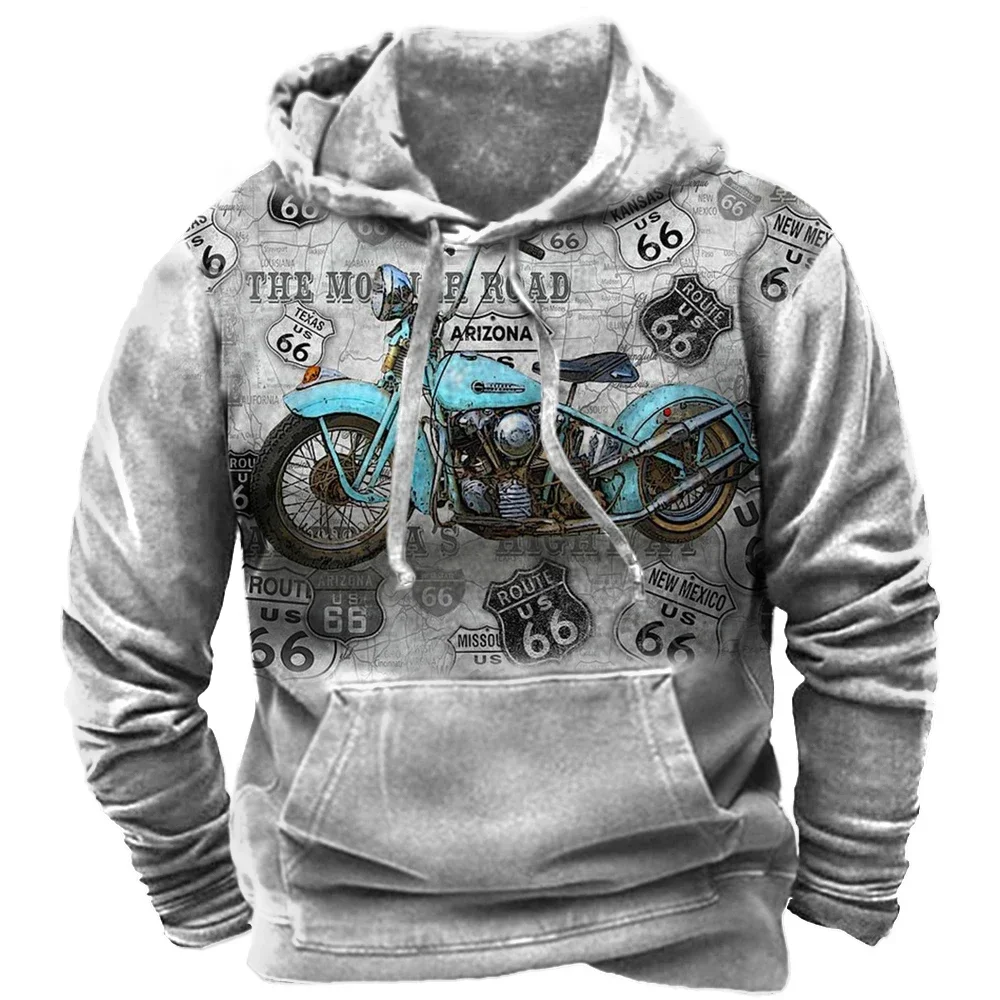 Route 66 Sweater Fashion Hoodie Vintage Men's Hoodies Moto Print Clothes Streetwear Casual Jacket For Men Oversize Sweatshirt