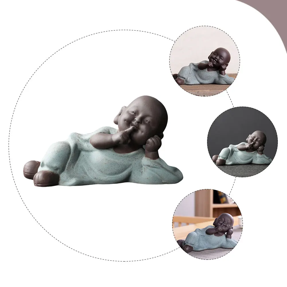 

Tea Pet Creative Ceramic Desktop Ornament Delicate Smooth Finish Monk Decor for Home Office Tea Room Study