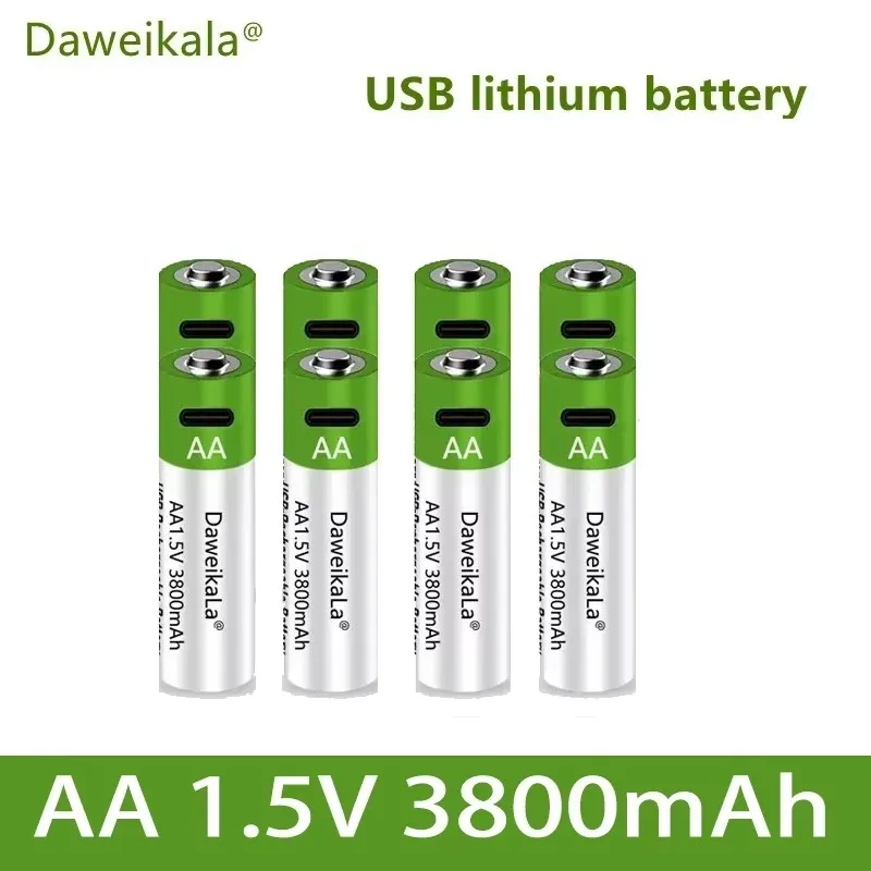 شحن سريع بطارية ليثيوم أيون 1.5 فولت AA بسعة 3800 مللي أمبير في الساعة، بطارية ليثيوم USB قابلة لإعادة الشحن للعبة ولوحة المفاتيح