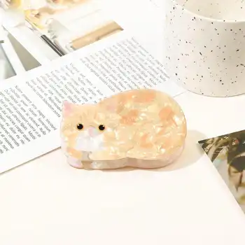 1/6個可愛甜美卡通橙色貓咪玩偶小貓髮夾 高級壓克力發爪 後腦勺捲髮鯊魚夾 10 最佳銷售 貓毛夾 - №5