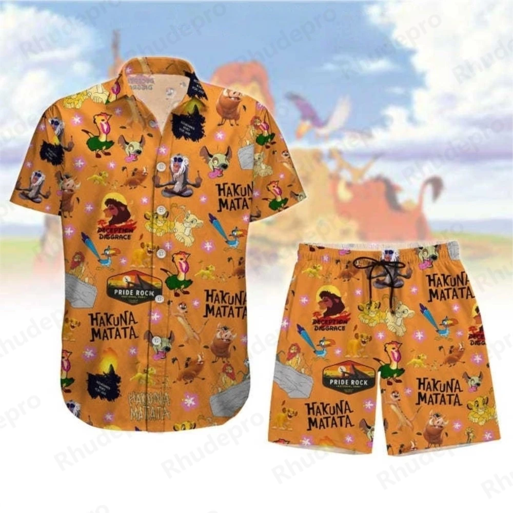 

Disney Summer The Lion King Hawaiian Shirt Shorts Set Simba Nala Pumbaa Animal Kingdom Safari Shirt Lion Shorts Shirt Suit