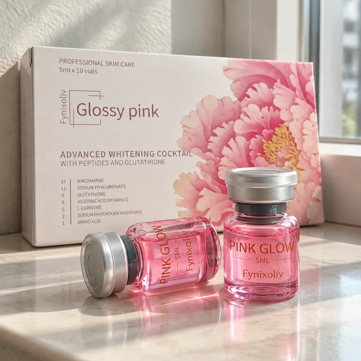 Fynixoliv Pink Glow Facial Ampoule Advanced Brightening Vitamin C Deep Moisturizing Hydrating Nourishing Skin For Glowing Skin
