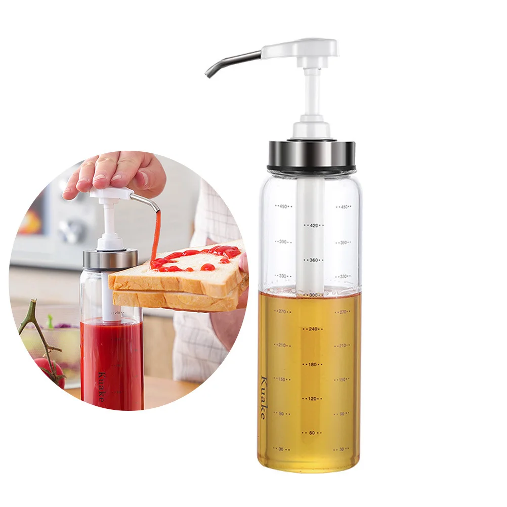 

500ml Sauce Press Bottle Glass Stainless Steel Home Kitchen Restaurant Salad Ketchup Storage Easy Operate 8ml Precise Control
