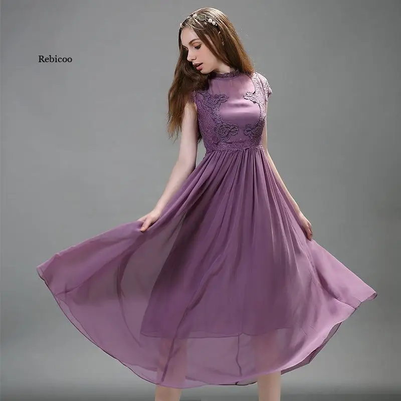 2022 Summer Women Chiffon Dress Vestidos Women's Temperament Party Dress Chiffon Long Lace Long Ladies Bohemain Dress Vestido