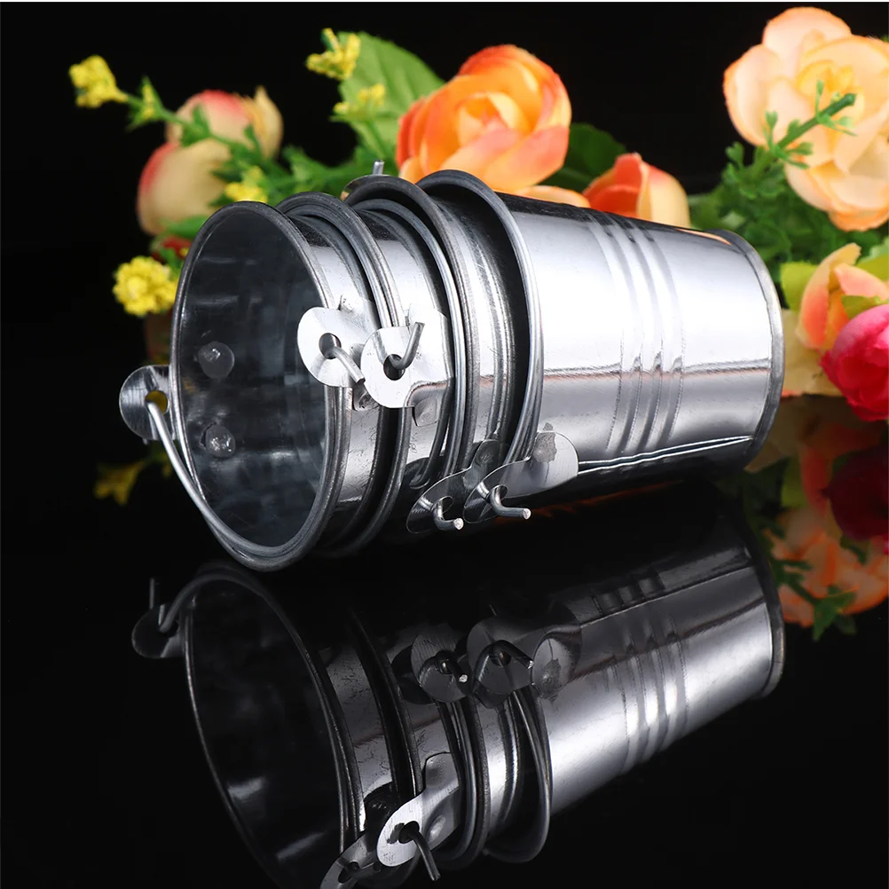 

4 Pcs Mini Iron Bucket Small Flower Pot Wrought Iron Handle Vintage Elegant Home Decor Garden Party Supplies Candy Buffet Treats