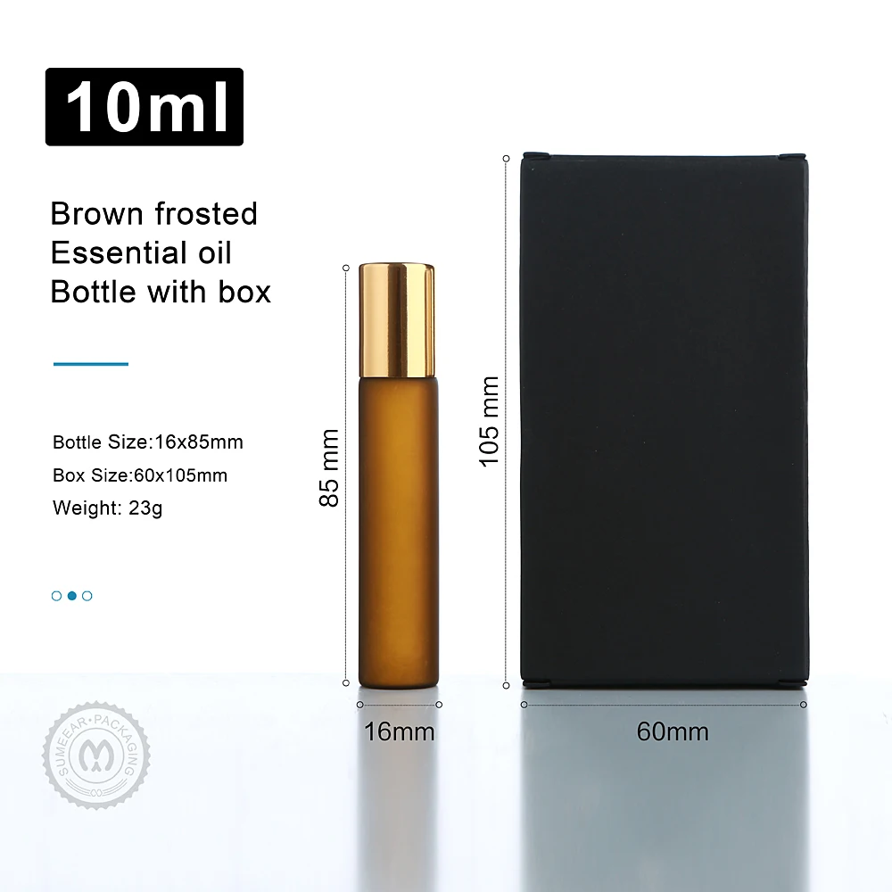 50 Pieces 10ml Tea-colored Frosted Glass Perfume & Essential Oil Roller Bottles - Compact, Portable, Refillable with Boxes