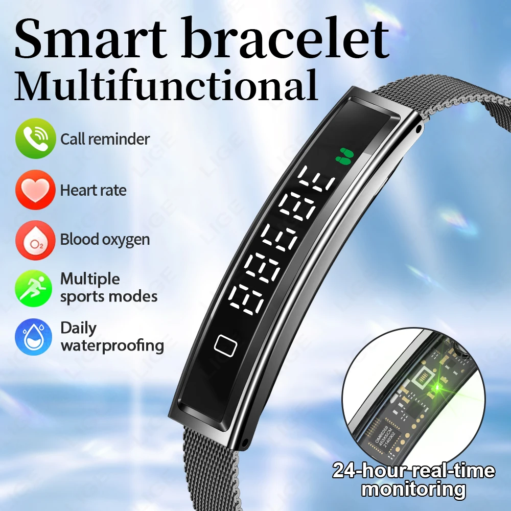 

LIGE Smart Bracelet Sport Fitness Tracker Heart Rate Blood Oxygen Sleep Stress HRV Monitor Watches Step Counting Smartwatch Band