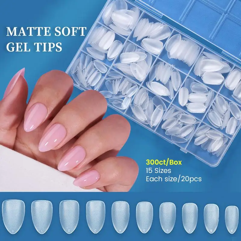 300 قطعة/صندوق كامل ماتي النهاية وهمية مسمار الاكريليك نصائح لينة هلام جيل للأظافر مربع التابوت اللوز البيضاوي اضغط على نصائح مانيكير تمديد #2