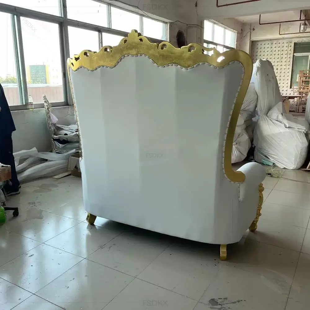 Hotsale Luxury Royal White Gold Double Thrown King Throne Sofa Chair for Wedding