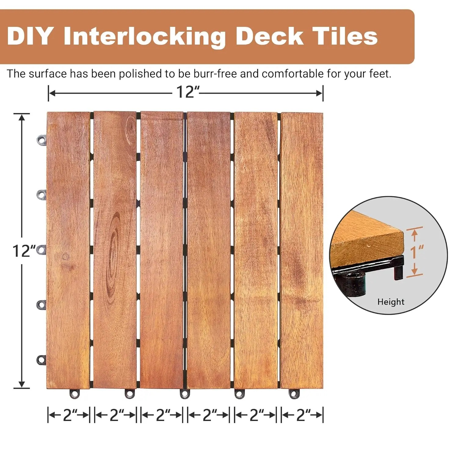 27 PCS FSC Certified Acacia Wood Interlocking Deck Tiles - 12