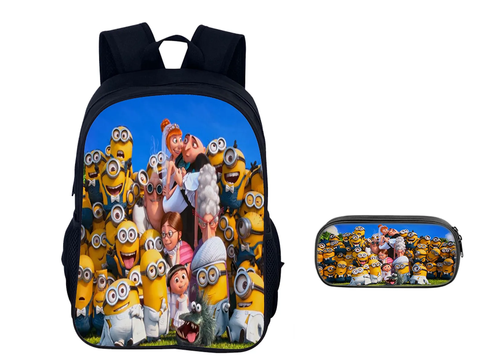Unisex Kid Minions Classic BookBag and Pen Case 2Pcs Set,Student Canvas Backpack for School,Travel