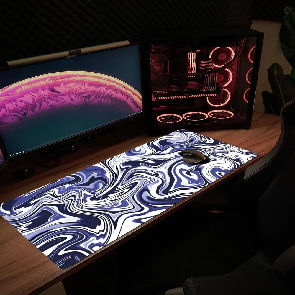 XXL Gaming Mousepad Mech Blueprint Liquid Swirl Marble Deskmat Overlocked Rubber Keyboard Mat Fluid Pattern PC Accessories