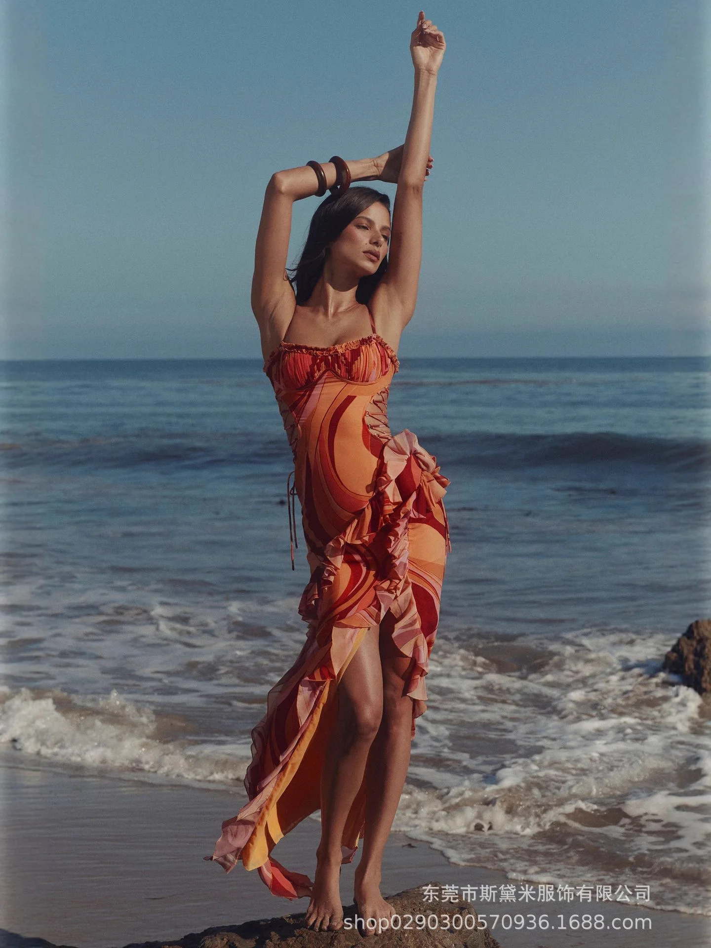 Robe de bal longue à imprimé Floral pour femmes, Sexy, sans manches, à rayures, à volants, gaine, plage, anniversaire formel, tapis rouge
