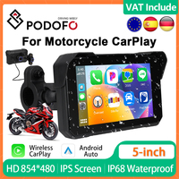 Podofo 5in IPS Screen Wireless CarPlay Player Android Auto Motorcycle Navigation IP68 Waterproof Monitor Bluetooth Smart Player