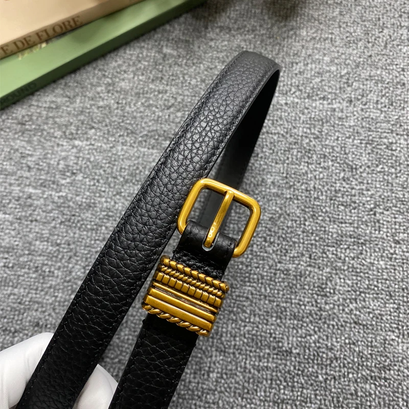 

Vintage gilded buckle made old style belt, top layer cowhide thin style women's belt, spicy girl niche genuine leather thin styl