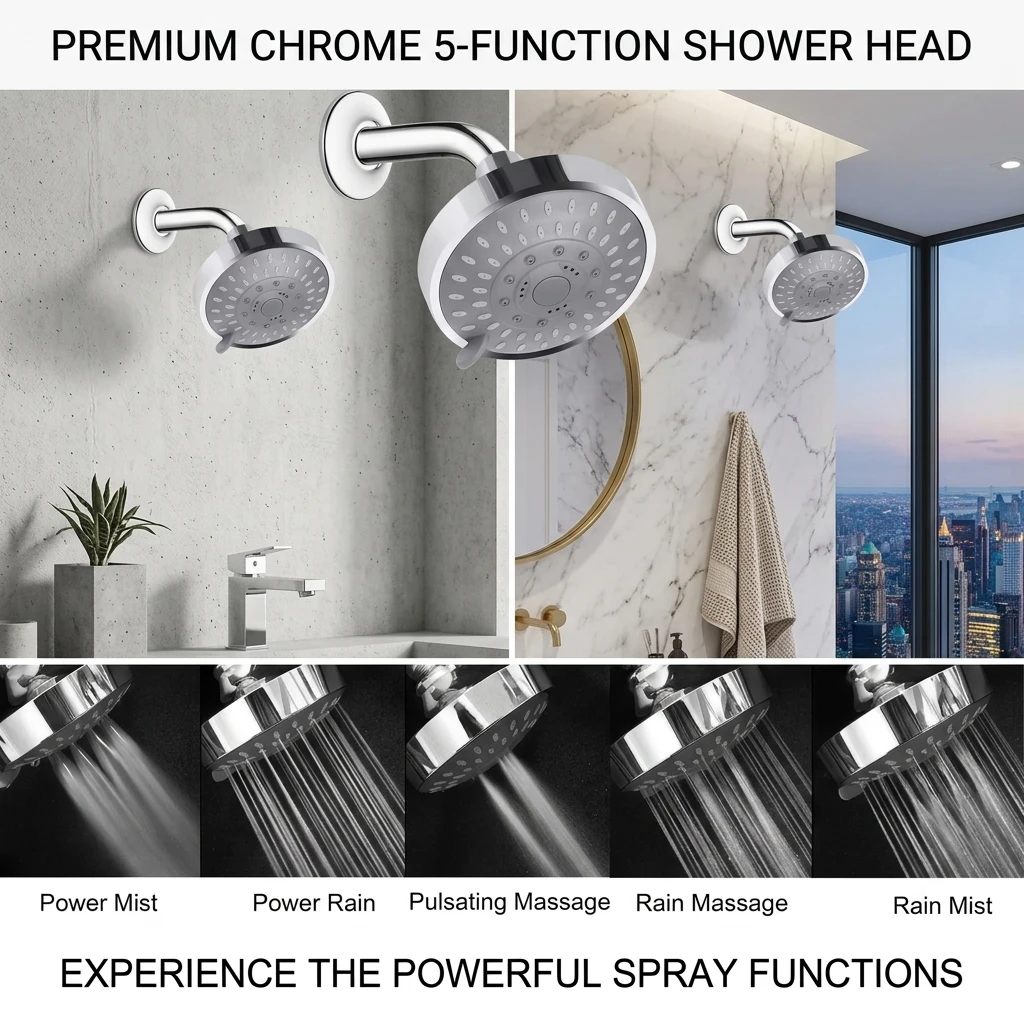 5 Modes High Pressure Adjustable Shower Head 4 Inch Rainfall Spray Nozzle Bathroom Fixture Faucet Replacement Part