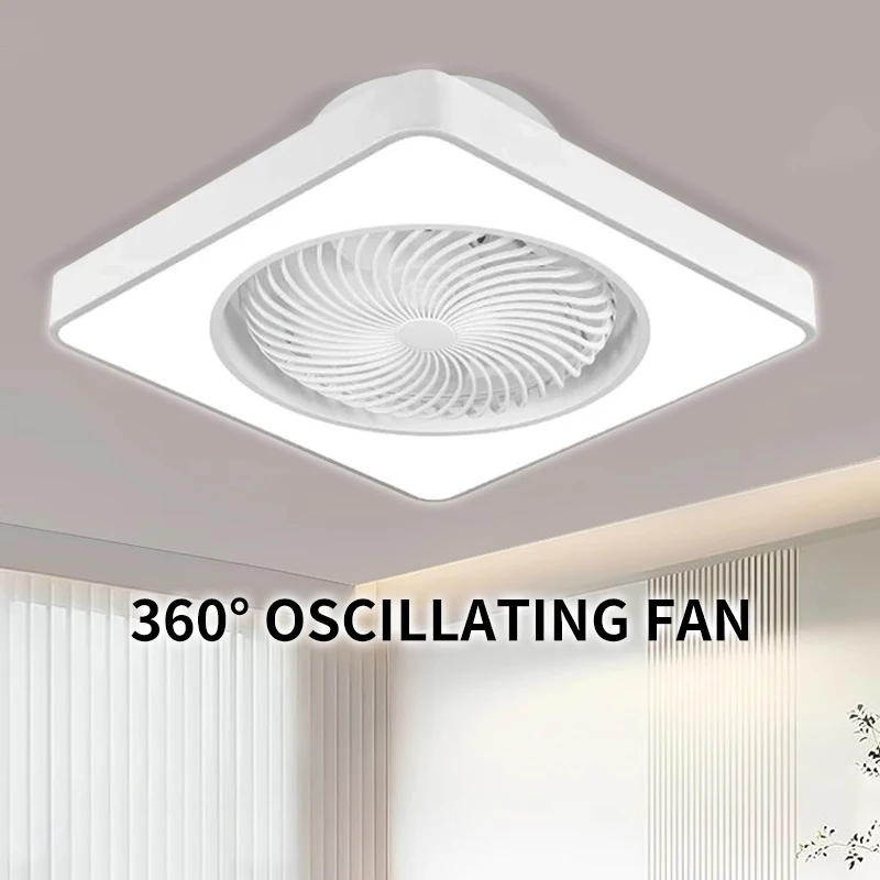 

Светодиодный потолочный вентилятор с поворотом на 360 градусов, 6-скоростной ветер, регулируемая яркость, бесшумный двигатель, светильники для гостиной, спальни, столовой