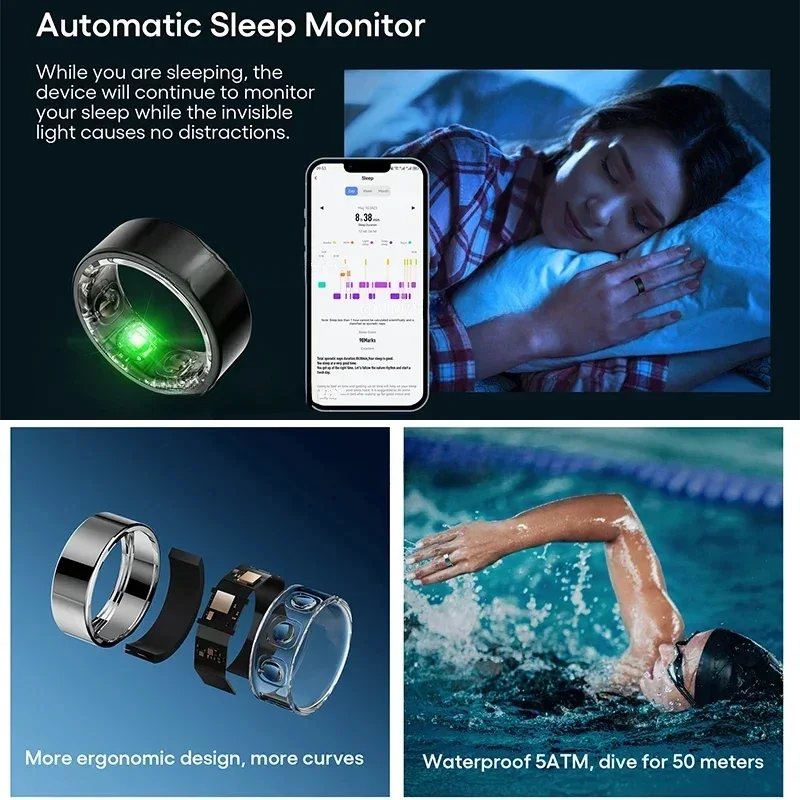 Anel Monitor de Freqüência Cardíaca Inteligente, Sleep Track Record, Função de Medição de Glicose Upgrade, Algoritmo VO2max, 2301B