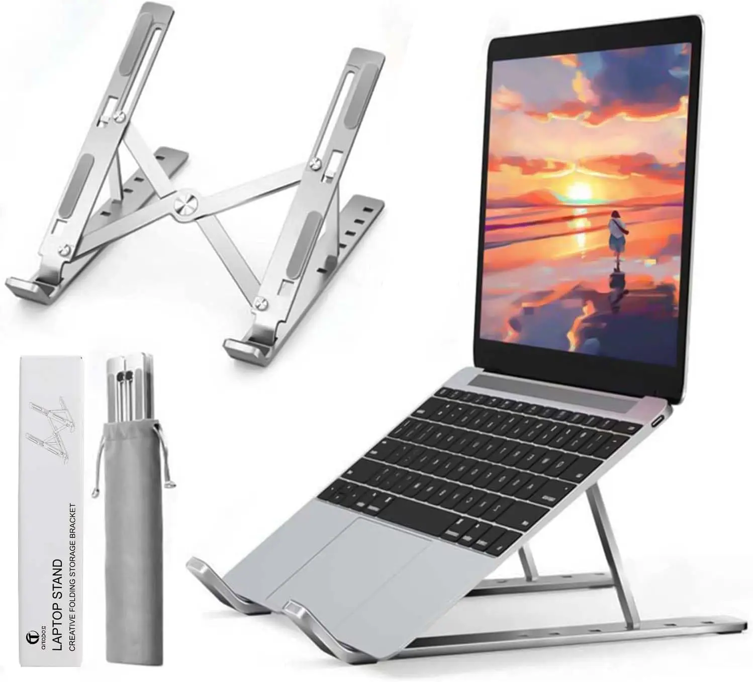 

AiTodos Portable Laptop Stand, Aluminum Alloy Laptop Stand for Desk, Easy to Carry, Ventilated and Heat Dissipated, Non-Slip Rub