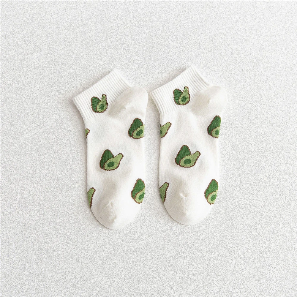 New Fashion Women Cotton Socks Green Avocado Fruit Harajuku Ladies Funny Happy Soft Cute Japanese Casual Girls Short Sokken