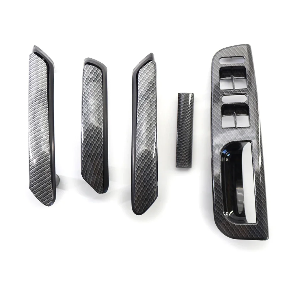 

Driver Door Window Switch Bezel + Interior Door Pull Handles Set for VW PASSAT B5 1998-2005 4-Door LHD Carbon Fiber Texture
