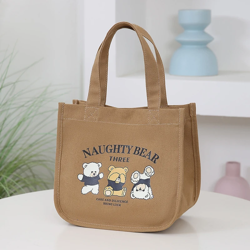 Canvas Bento Lunch Bag Classic Bear Lunch Box Storage Handbag Multifunctional Kid School Commuter Picnic Tote Bag